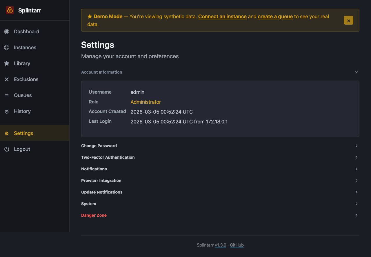 Settings page with notifications and integrations